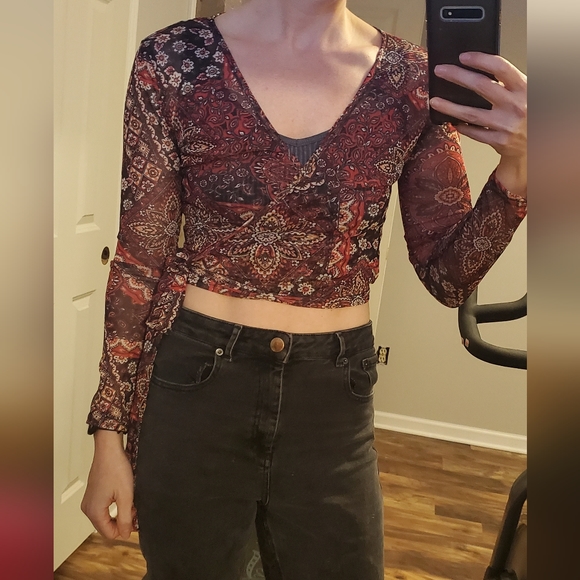 DAISY STREET SHEER FLORAL PRINT WRAP CROP TOP - Picture 4 of 4